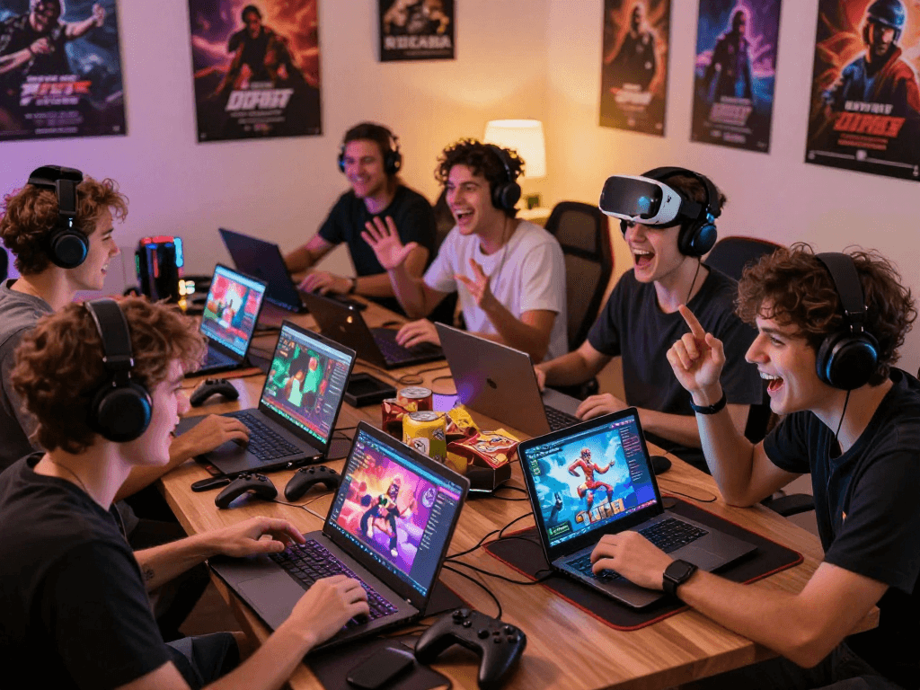 Group enjoying a dynamic porn game session in a cozy room