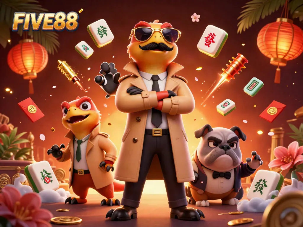 Experience FIVE88’s vibrant casino world with raptors and bouncers embracing luck, excitement, and adventure.