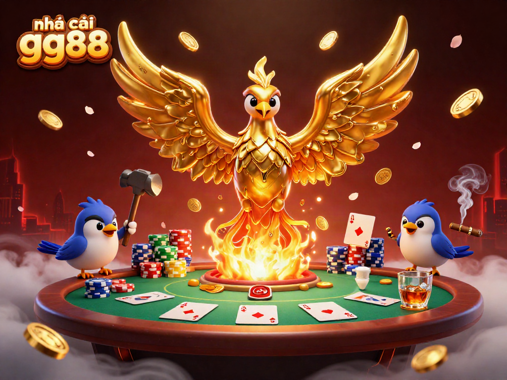 Engaging scene showcasing nhà cái gg88 with a phoenix and poker elements for gamblers