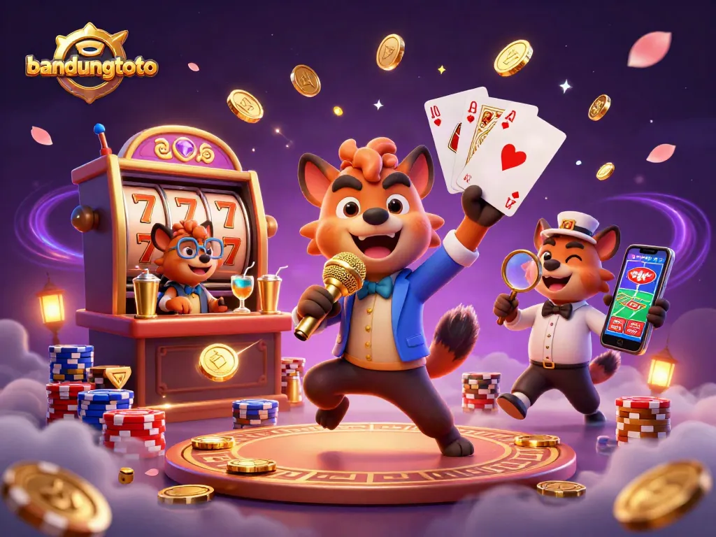 Enjoy exciting gameplay at bandungtoto with hyenas in a lively casino scene showcasing slots and thrilling action.