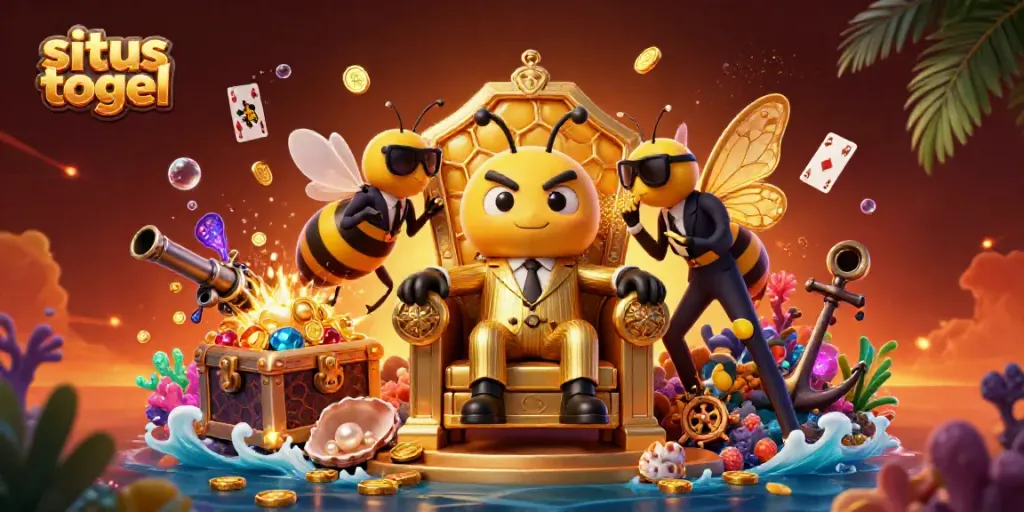 Situs togel showcases a bustling bumblebee mob boss scene filled with treasure and game elements.