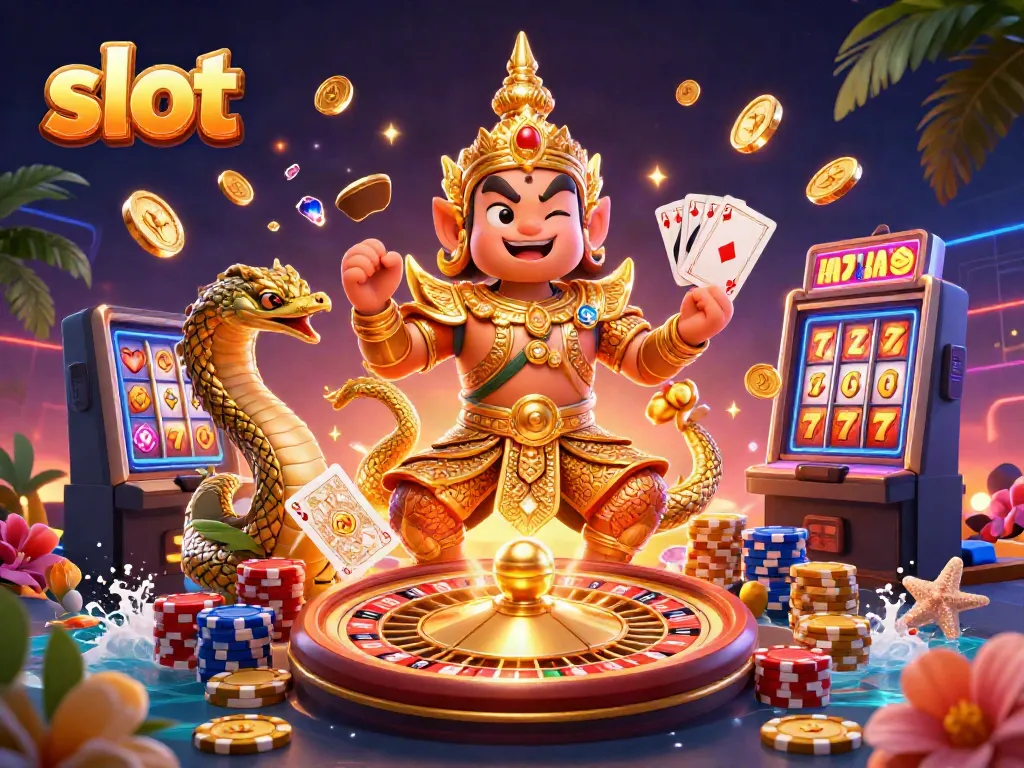 Menggambar slot dengan simbol hoki dan naga dalam suasana penuh kemewahan di kasino.