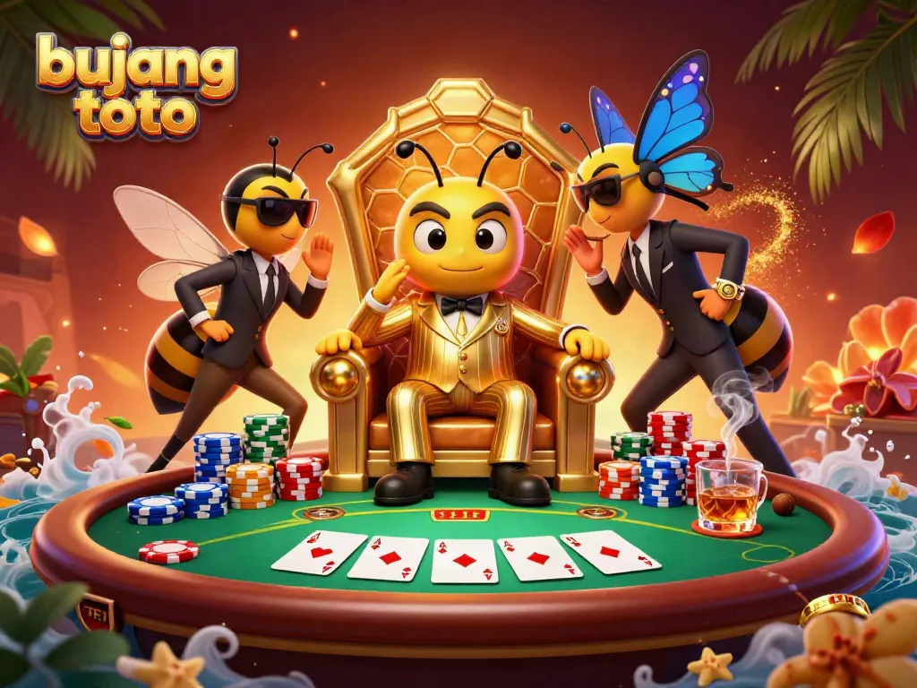 Experience the thrilling action of bujang toto with an illustrated poker scene full of vivid characters and game elements.