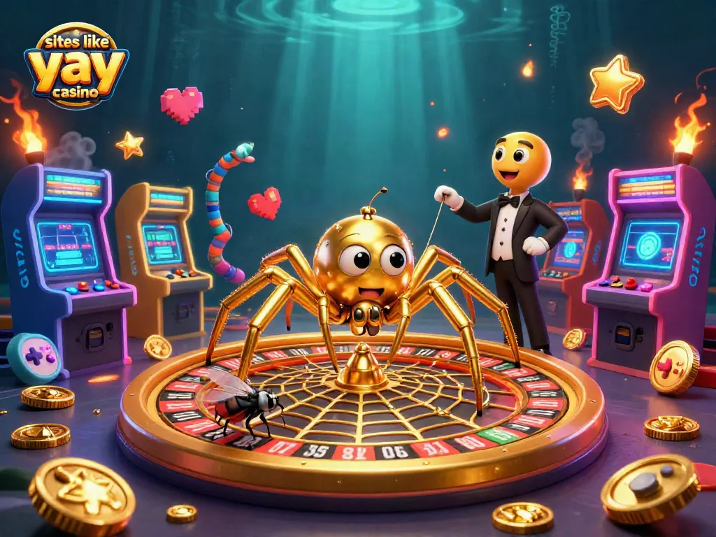Play games like sites like yay casino with fun elements, showcasing a fly nervously betting in a vibrant setting.