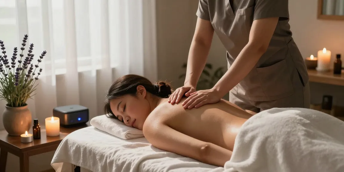 Experiencing 부평출장마사지 in a calming home spa environment with essential oils, soothing music, and serene ambiance.