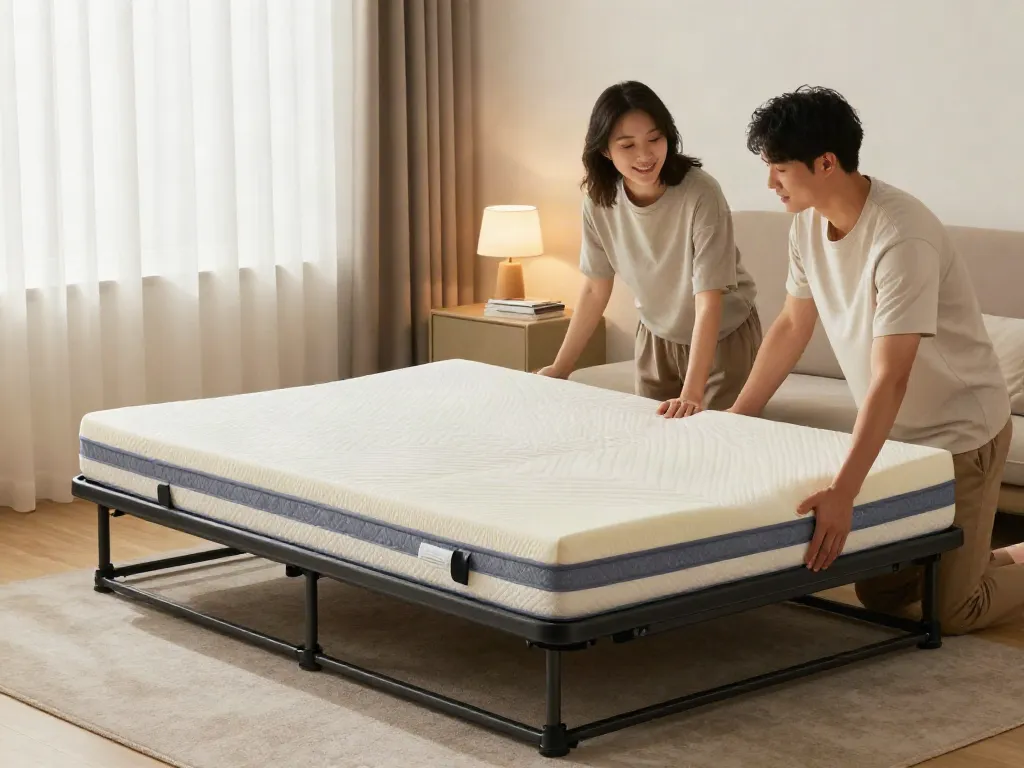 Portable bed ready for guests in an inviting bedroom setting