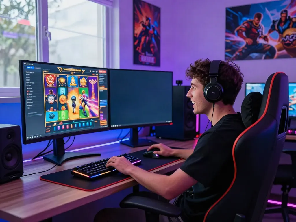 Exciting online gaming setup showcasing Bro138 gaming experience with vibrant visuals and modern accessories.