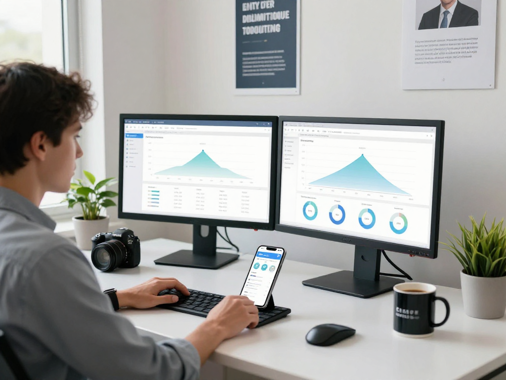 Buy iOS installs strategy in a modern app marketing office with analytics displays