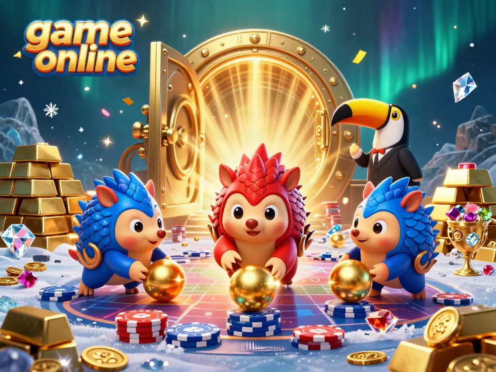 Two rival pangolins compete in a vibrant game online scene filled with colorful casino elements.