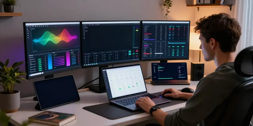 实时行情API in a professional crypto trading studio with live charts, digital wallet, and advanced technology.