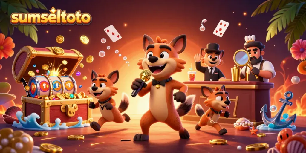 Cheerful hyenas engaging in casino activities, showcasing the vibrant spirit of sumseltoto.