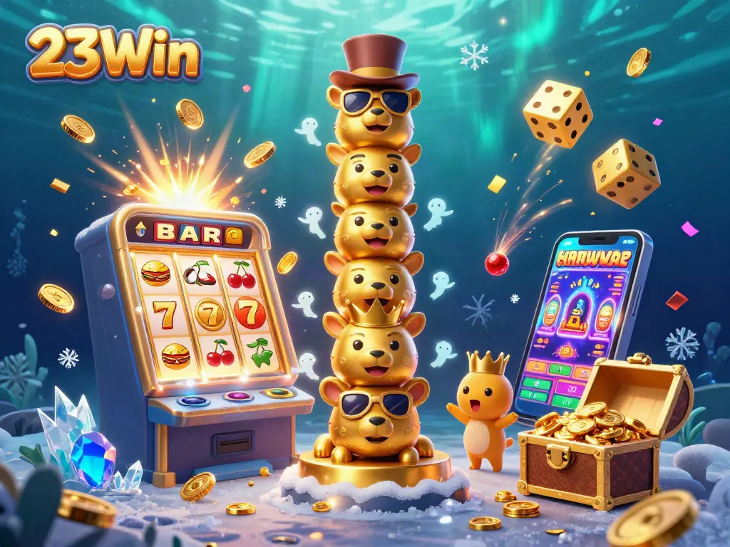 Experience the vibrant casino world of 23Win with animated totem and jackpot scenes in dynamic 3D.