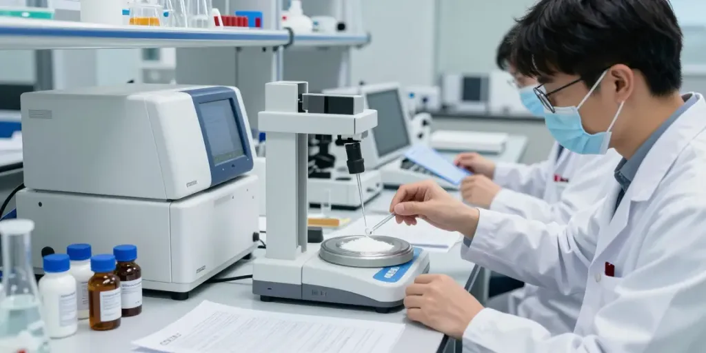 Measuring high purity sermorelin in a modern lab with advanced equipment.