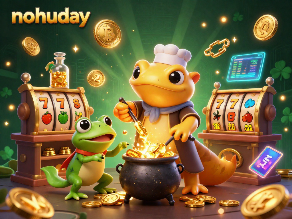 Spin the reels at nohuday with a magical alchemist brewing golden winnings in a vibrant casino world.
