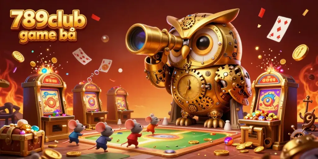 Experience thrilling gameplay with 789club game bài in a vibrant casino scene featuring a dynamic golden owl and playful mice.