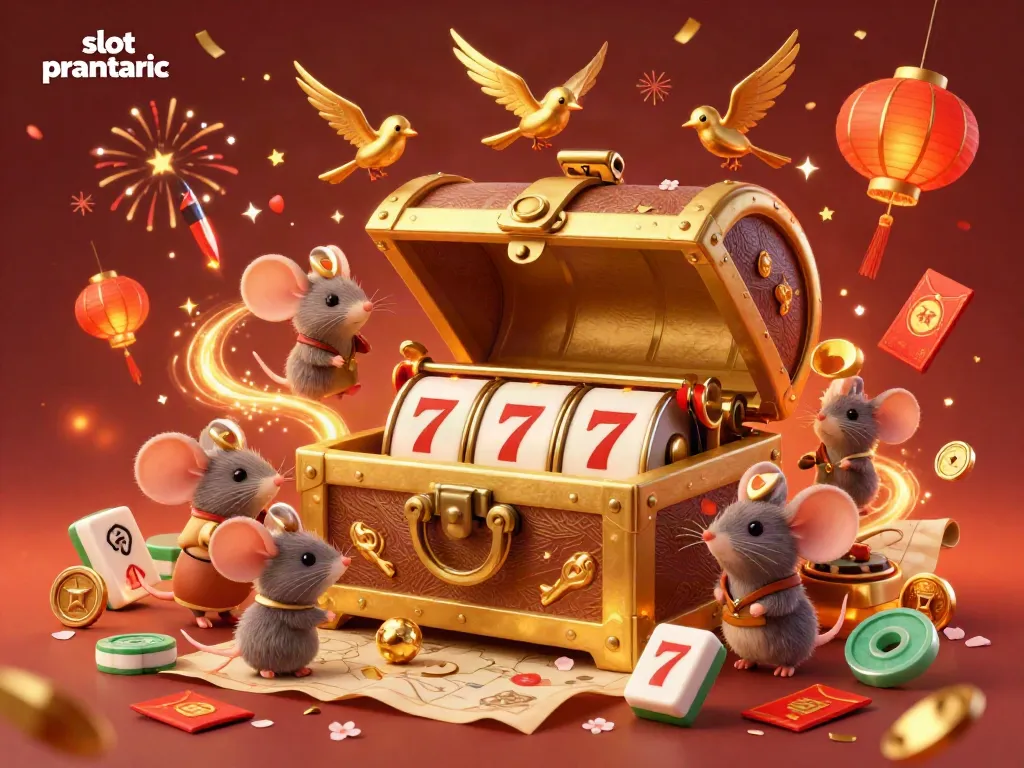 Experience the thrill of slot pragmatic with adventurous mice and golden treasure in a vibrant 3D scene.