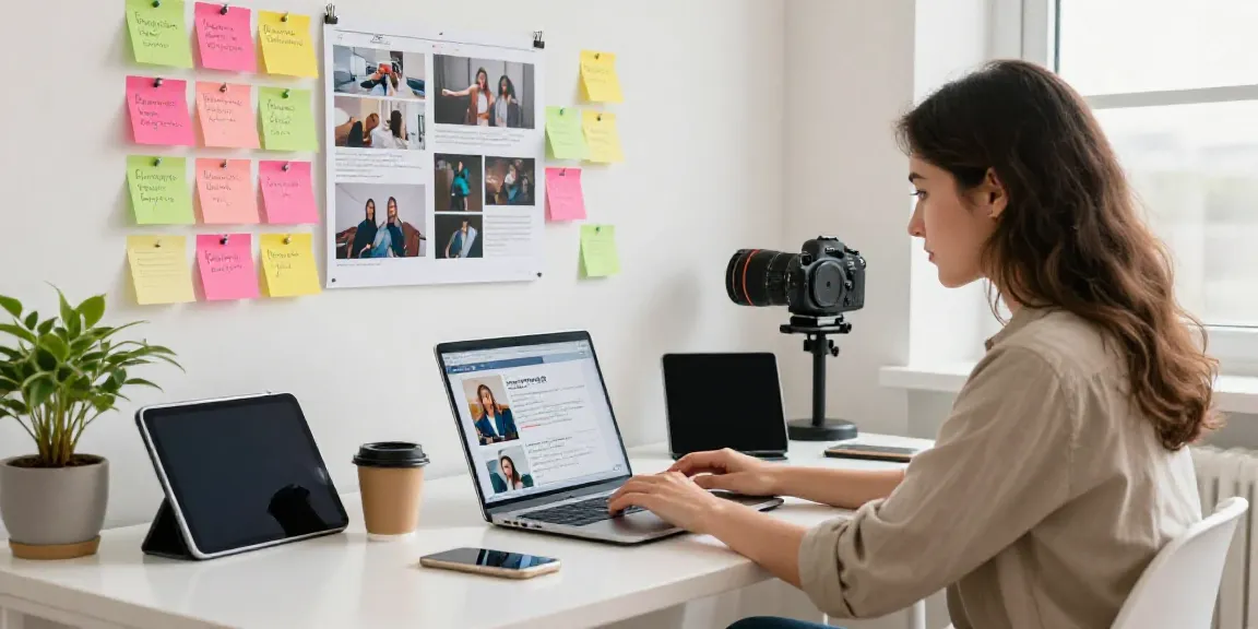 Creative workspace for generating AI Instagram Reel scripts, showcasing an engaged marketer in action.