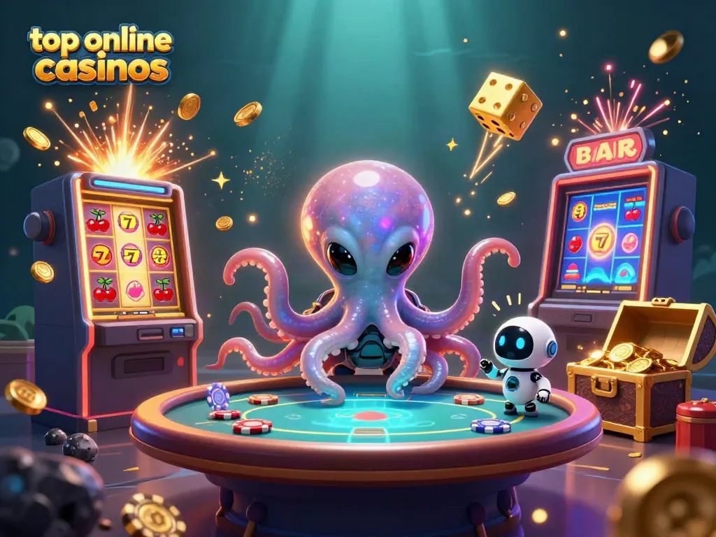 Engage in top online casinos with a vibrant 3D alien poker party featuring holographic displays.
