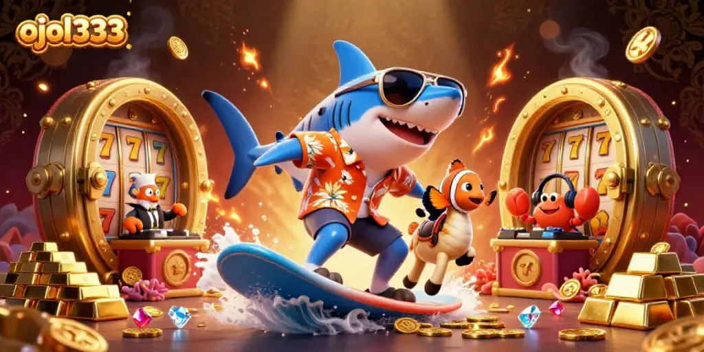 Engage in memorable gaming experiences with an ojol333 themed 3D illustration showcasing dynamic casino action.