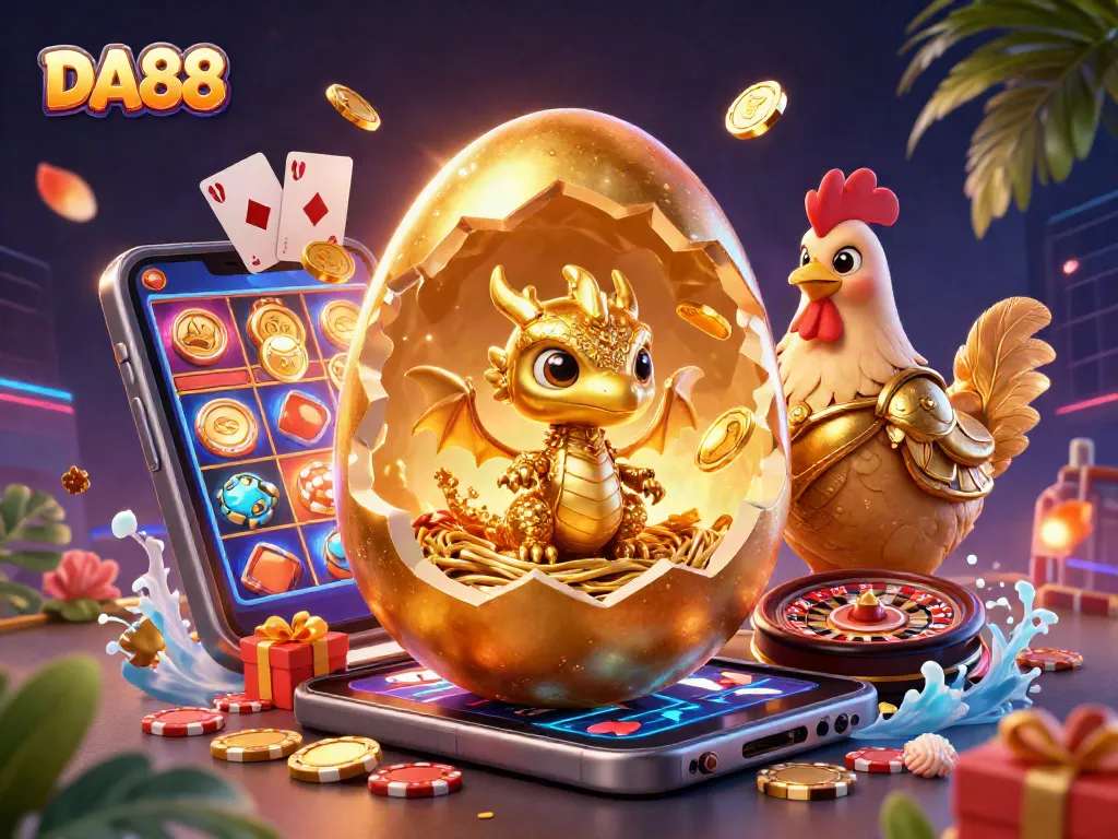 Engage with DA88’s vibrant online casino adventure featuring a masterpiece of a golden dragon among poker chips.