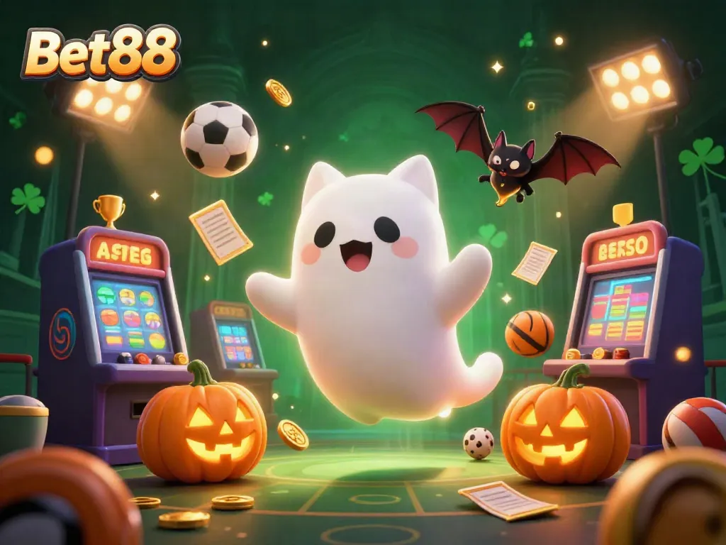 Hòa mình vào thế giới Bet88 với hình ảnh mèo ma vui vẻ tại casino huyền bí.