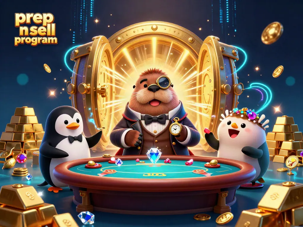 Engage with the prep n sell program showcasing a jolly walrus at a dynamic poker table.