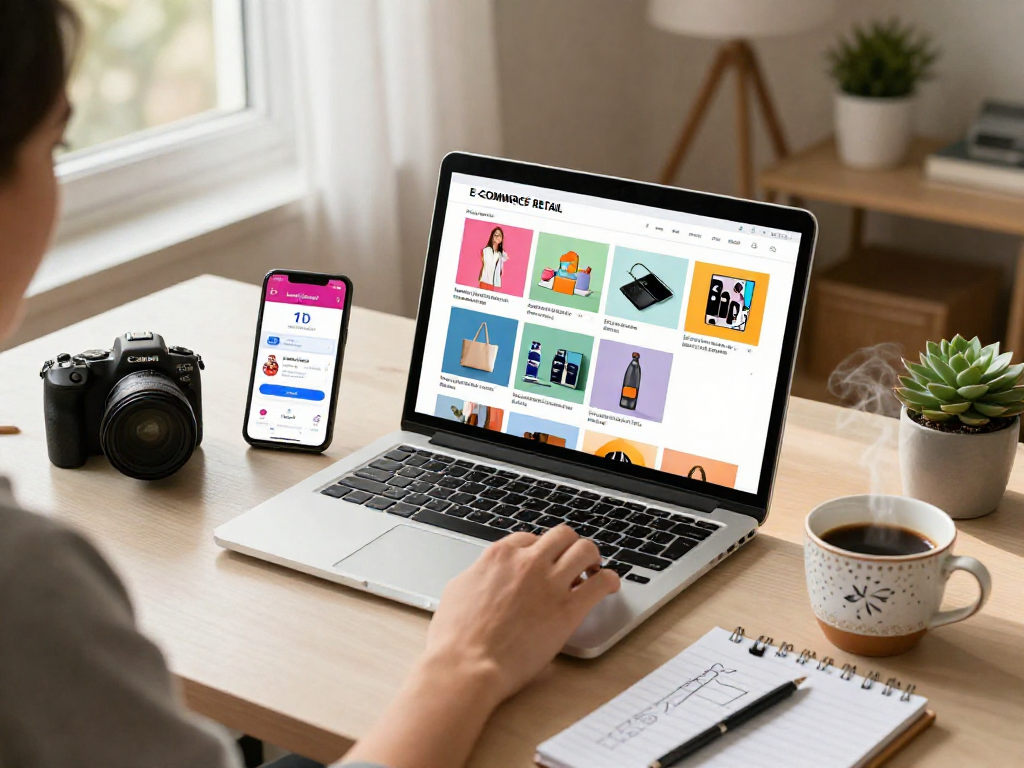 Explore https://www.ebbfilter.com/shop for vibrant online shopping and stylish product displays in a cozy home office.