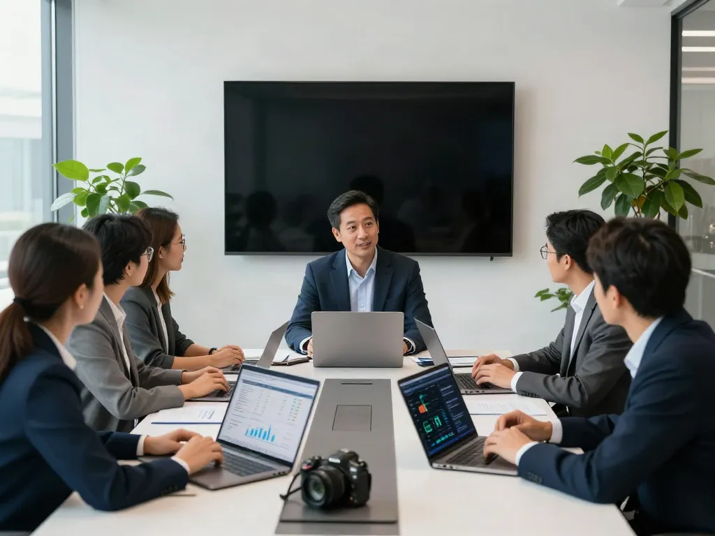 Michael Rustom Toronto collaborating with a team in a modern office.