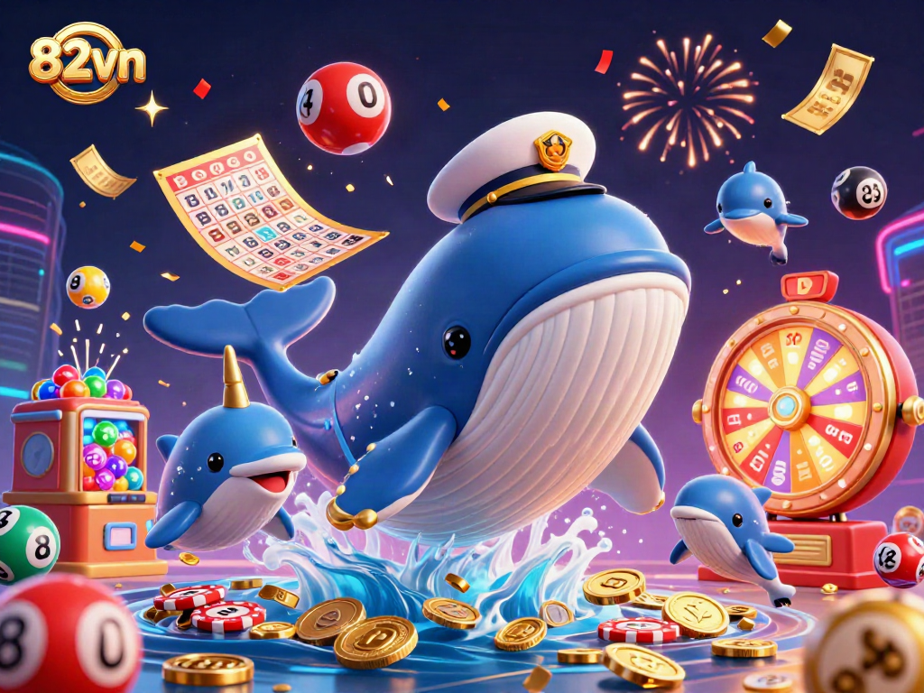 Engage with 82vn through vibrant casino-themed creatures and lottery excitement in this captivating illustration.