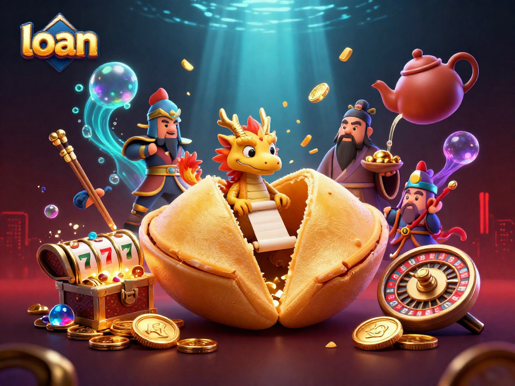 Engaging illustration of a loan scene with a golden fortune cookie and casino elements.