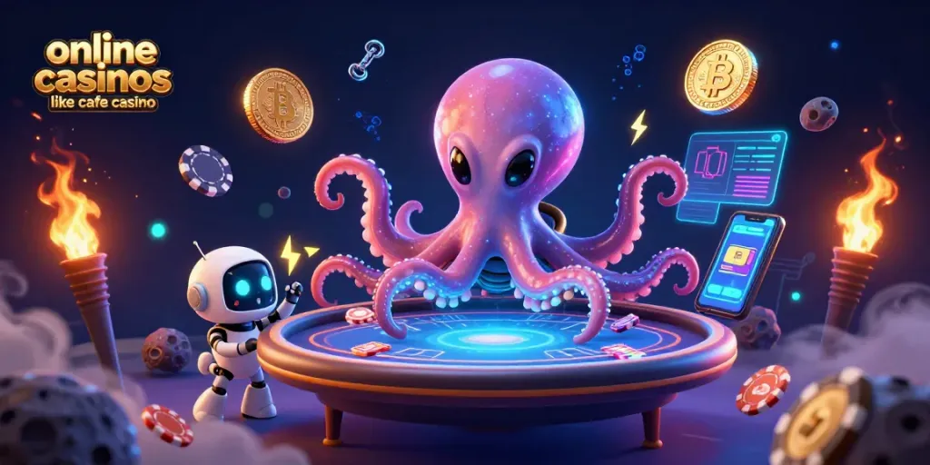 Engage with online casinos like cafe casino featuring a vibrant alien octopus and poker action.