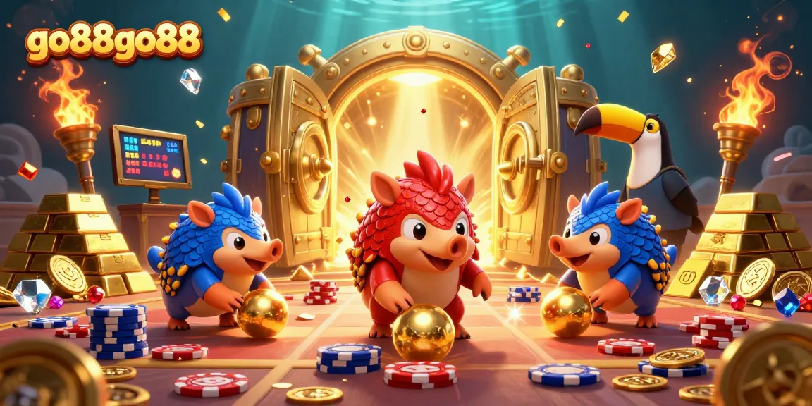 Experience thrilling action with go88go88 in a vibrant casino scene featuring pangolins and treasures.
