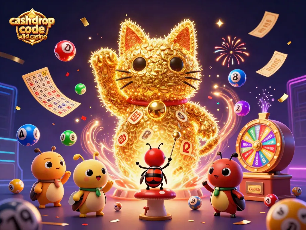 Claim rewards with the cash drop code wild casino in a vibrant 3D casino illustration.