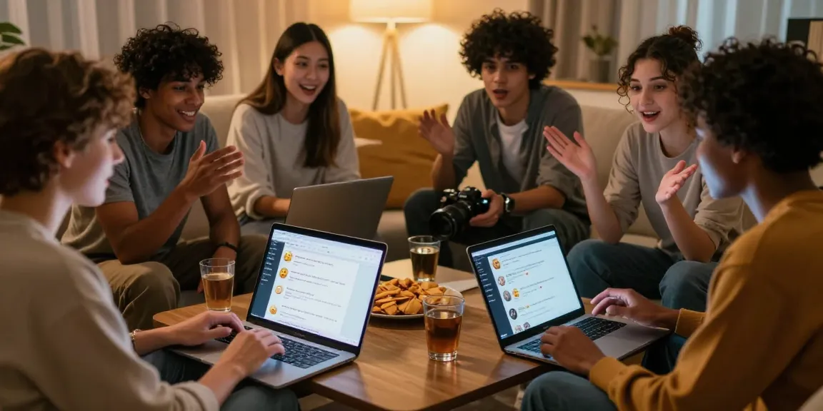 Dynamic group enjoying NSFW chat discussions in a cozy setting, highlighting digital engagement.