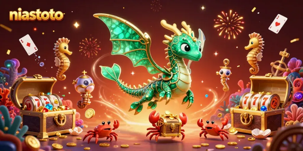 Experience the thrill of niastoto with a lively 3D casino scene featuring slot machines and treasure!