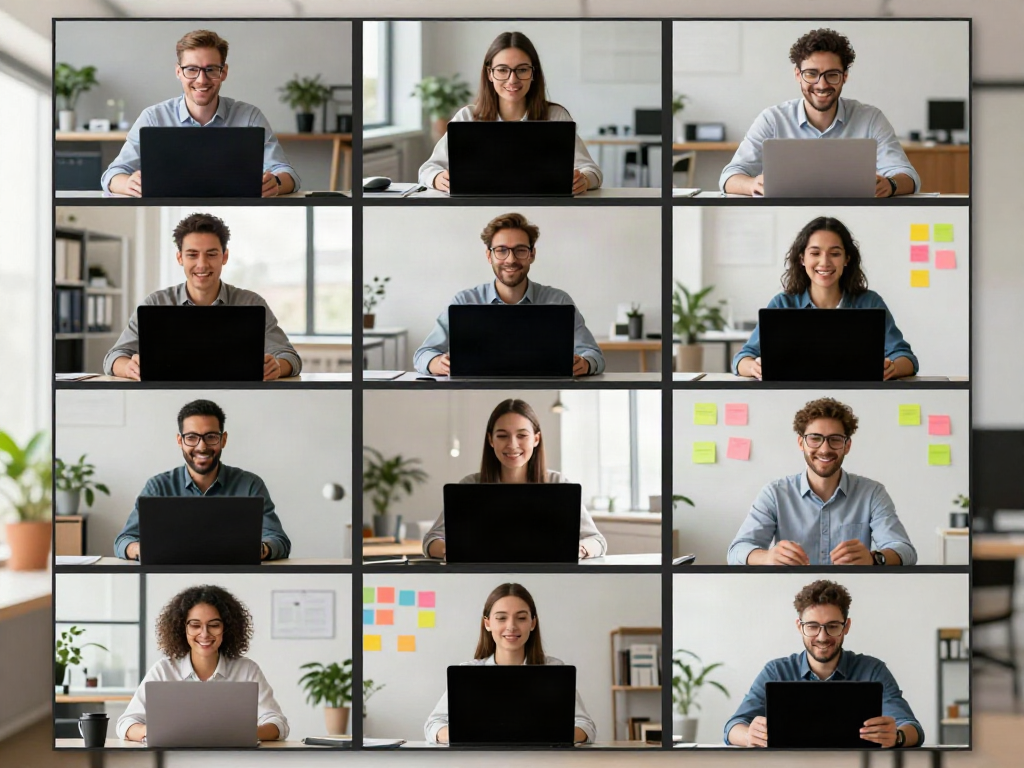 Deepfake protected Online Video Calls with diverse professionals in a virtual meeting.