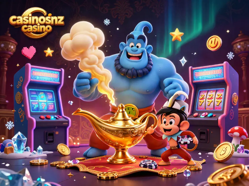 Experience the excitement of casinosnz casino with this vibrant 3D illustration showcasing gaming fun and adventure.