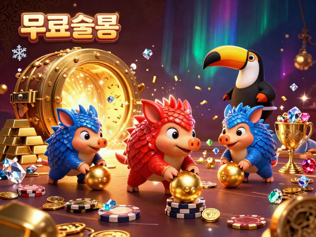 Experience免费老虎机 with dynamic pangolin characters in a lavish casino setting, filled with gold and gems.
