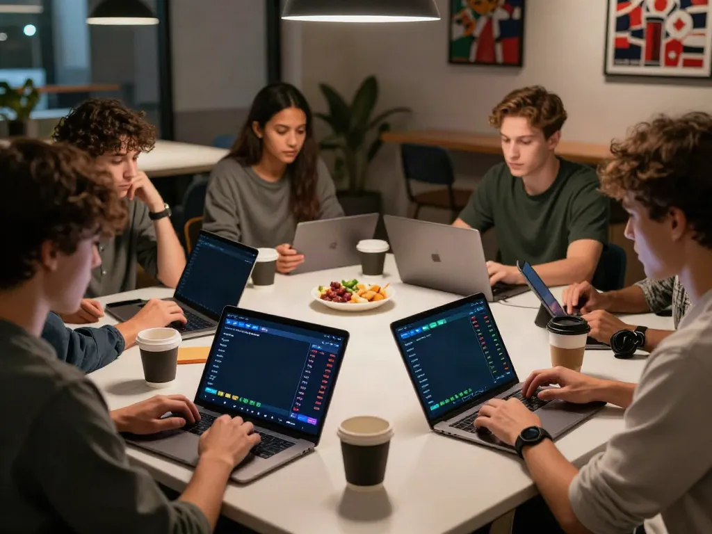 Group analyzing soccer statistics on WWBOLA's betting platform.